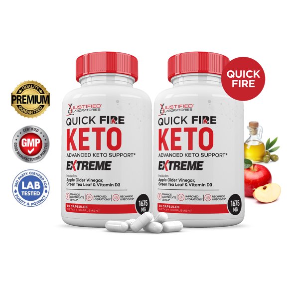 (2 Pack) Quick Fire Keto ACV Extreme Pills 1675mg Alternative to Gummies Dietary Supplement 120 Capsules
