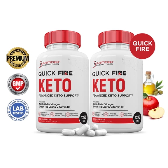 (2 Pack) Quick Fire Keto ACV Pills 1275mg Alternative to Gummies Dietary Supplement 120 Capsules