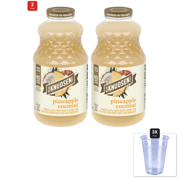 2 Pack | R.W. Knudsen Family Pineapple Coconut Juice Blend, 32 Ounces & 3x Disposable Cup