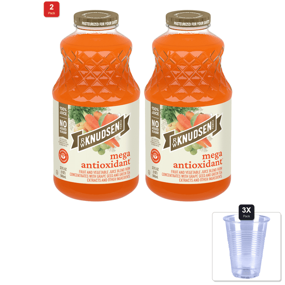 2 Pack | R.W. Knudsen, Simply Nutritious Mega Antioxidant Beverage, 32 Fl Oz & 3x Disposable Cup