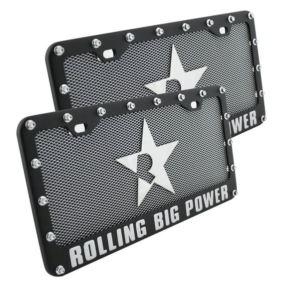2-Pack RBP Black Powder Coated Steel Rivets Raised Logo License Plate and Frame For Car Truck Suv