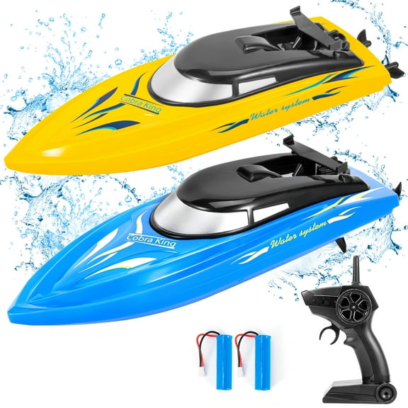 2 Pack RC Boat, 10km/H 2.4G High Speed Remote Control Boats Toy with 4 Battery