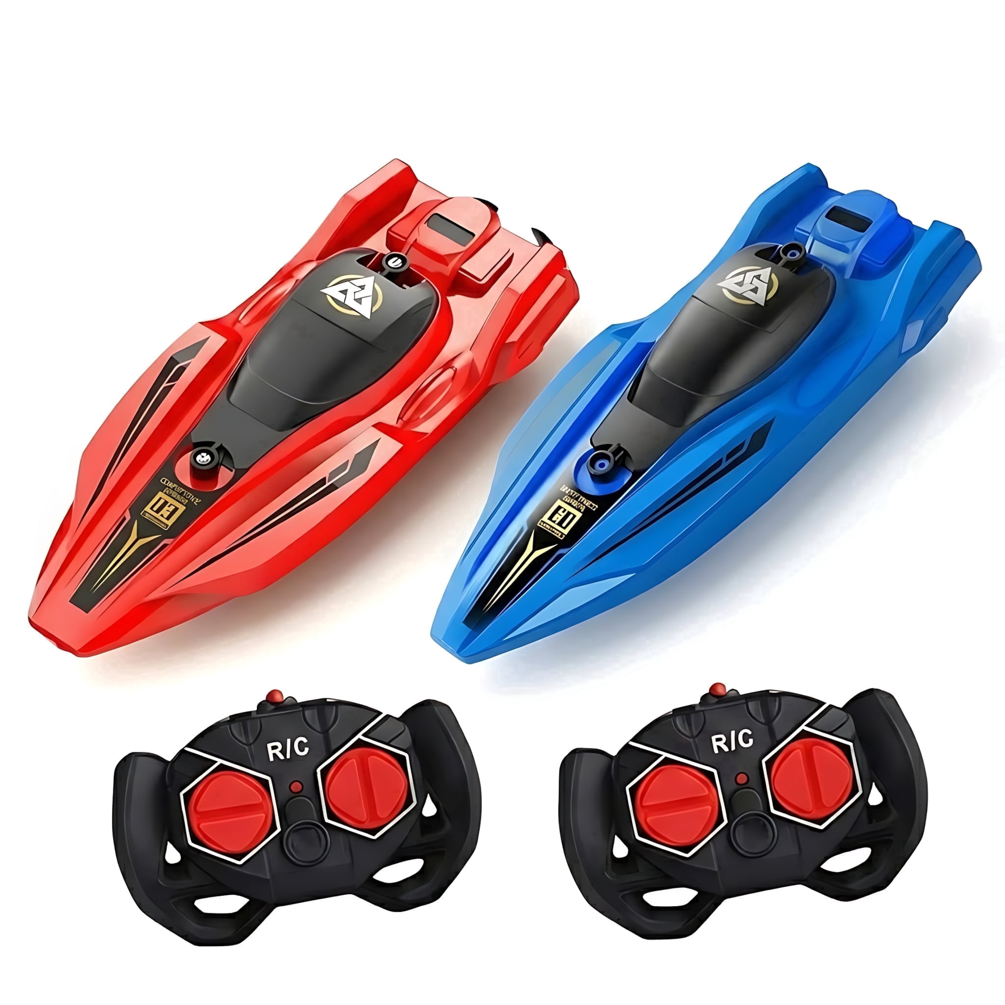 Tigozz 2-Pack RC Boats for Kids Adults, 25km/h High Speed Remote Control Boat for Pools Lakes, 2.4GHz Racing Speedboat with LED Lights, Red & Blue