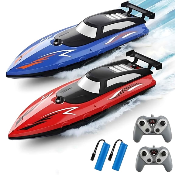 Tigozz 2-Pack RC Speedboat Set, 20km/h High Speed Remote Control Racing Water Toy for Pools and Lakes, 2.4GHz Dual Motor Ship for Kids Adults