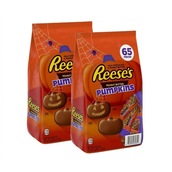2 Pack | REESE'S Milk Chocolate Peanut Butter Pumpkins Candy, Halloween, Bulk Bag (39.8 oz., 65 pcs.)