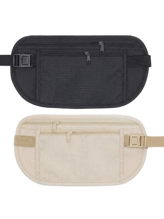 2 Pack RFID Blocking Slim Travel Money Belt Waist Pouch, Anti-Theft Passport Holder for Cash & Documents
