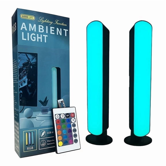 2-Pack RGB LED Ambient Light Bar, USB Powered, Remote Control, Color Changing Lamp for Gaming, TV Backlight, Room Decor