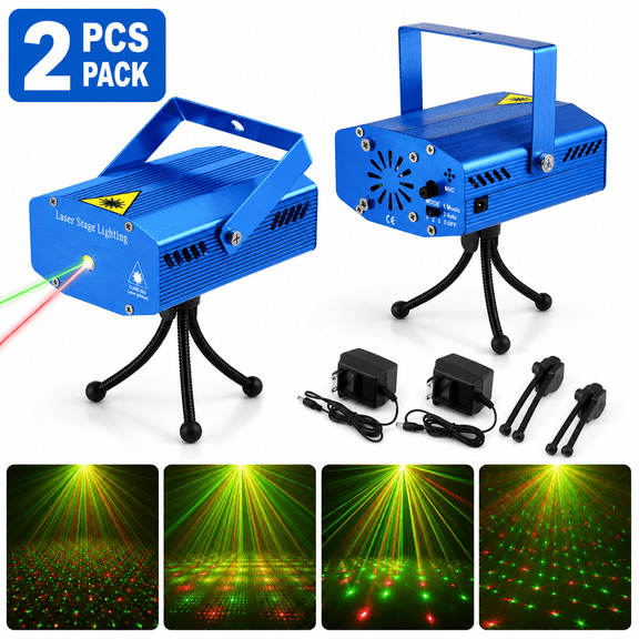 2 Pack RGB Stage Light Projector with Remote Control, LED Disco Party Light with Starry Sky and Laser Effects for Home Party, DJ and Events