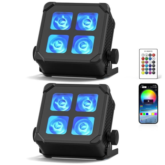 2-Pack RGBWA+UV Waterproof Par Light 6000mAh Battery - APP,Remote,DMX,Sound-activated for Party,Disco,Stage