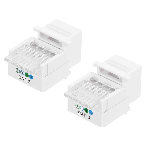 2 Pack RJ11 Cat 3 Telephone Jack, Cat3 Coupler Phone No Punch Down Tool-Free Module Connector Adapter, White, 19mm