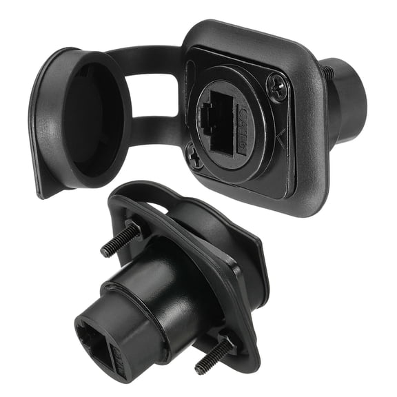 2 Pack RJ45 Cat6 Panel Mount Coupler, Female to Female Ethernet LAN Cable Connector Pass Through Connector Shielded Panel Mount Bulkhead Extension Adapter with Dust Cover, Black