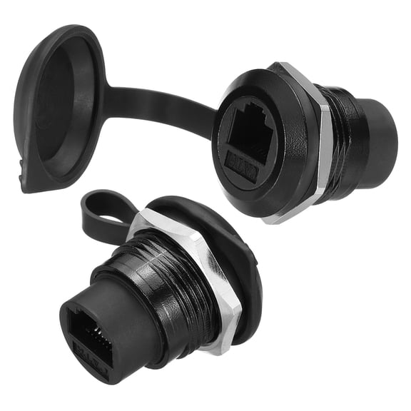 2 Pack RJ45 Cat6 Panel Mount Coupler, Female to Female Ethernet LAN Cable Connector Pass Through Connector Shielded Panel Mount Bulkhead Extension Adapter with Round Cover, Black
