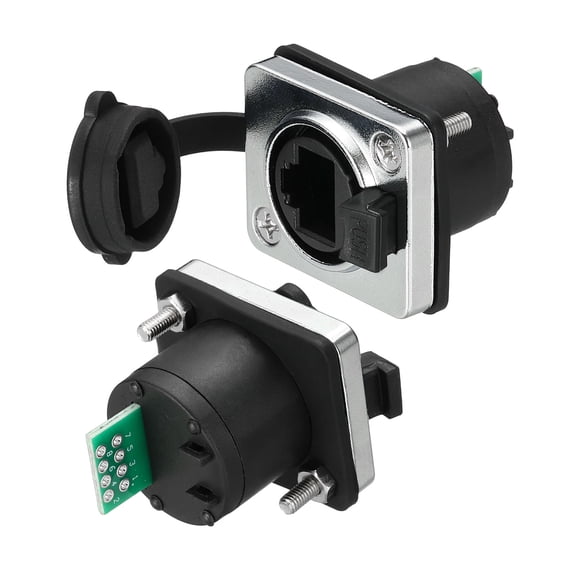 2 Pack RJ45 with PCB Board Panel Mount Coupler, Female Ethernet LAN Cable Connector Pass Through Connector Shielded Panel Mount Bulkhead Extension Adapter with Dust Cover, Silver