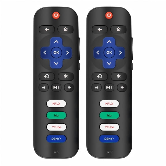 2 Pack RK-V2 Replacement TV Remote Compatible with TCL, Hisense, Philips, Smart TVs With Streaming System, Easy Setup With Shortcut Keys, Not for Streaming Sticks, Media Boxes & Media Players