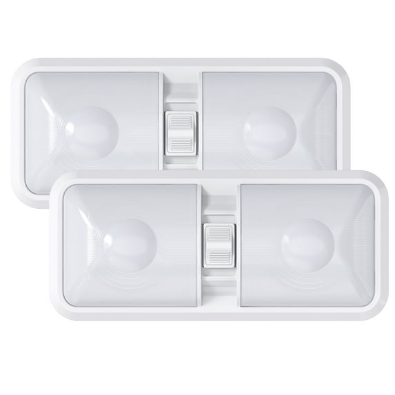 2 Pack RV LED Ceiling Double Dome Light Fixture with ON/Off Switch Interior Lighting for Car/RV/Trailer/Camper/Boat DC 12V 48X2835SMD (Frosted Lens Natural White 4000-4500K)
