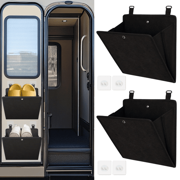 2 Pack RV Shoe Rack, Foldable Self Adhesive Wall Mount Shoe Storage Organizer, Space Saving Camper Travel Trailer Shoe Holder, Black
