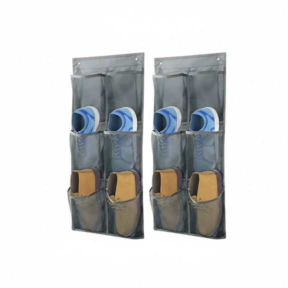 2 Pack RV Shoes Storage, 12 Large Mesh Pockets Closet Door Hanging Shoe Rack Organizer Narrow Shoe Holder, Wall Mounted Shoes Rack with Sticky Mounts for Camper