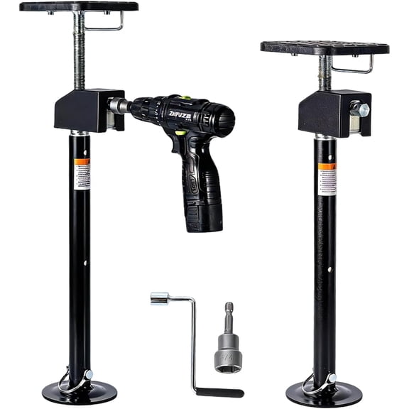 2-Pack RV Slide-Out Support Jacks Adjustable Stabilizer with Flat-Top Block 21-49in Height Heavy Duty Steel Drillx