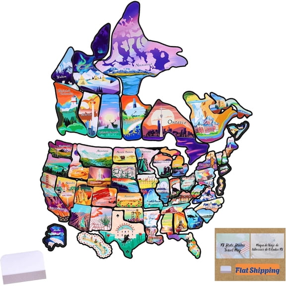 2-Pack RV Travel Map Stickers, & Visited States Decals, Waterproof, 11.8 x 15.7 Inch, for Door or Wall