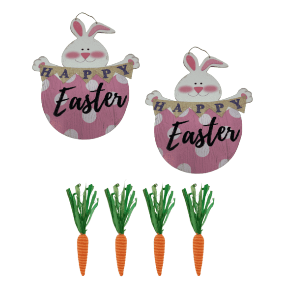 (2) Pack Rabbit Wall Decor and 4 ct. Orange Two-Tone Carrots Easter Crafting Art Gift