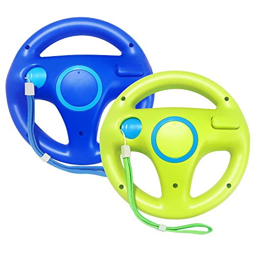 2 Pack Racing Steering Wheel with Wrist Strap for Wii and Wii U Remote Controller (Blue+Green)