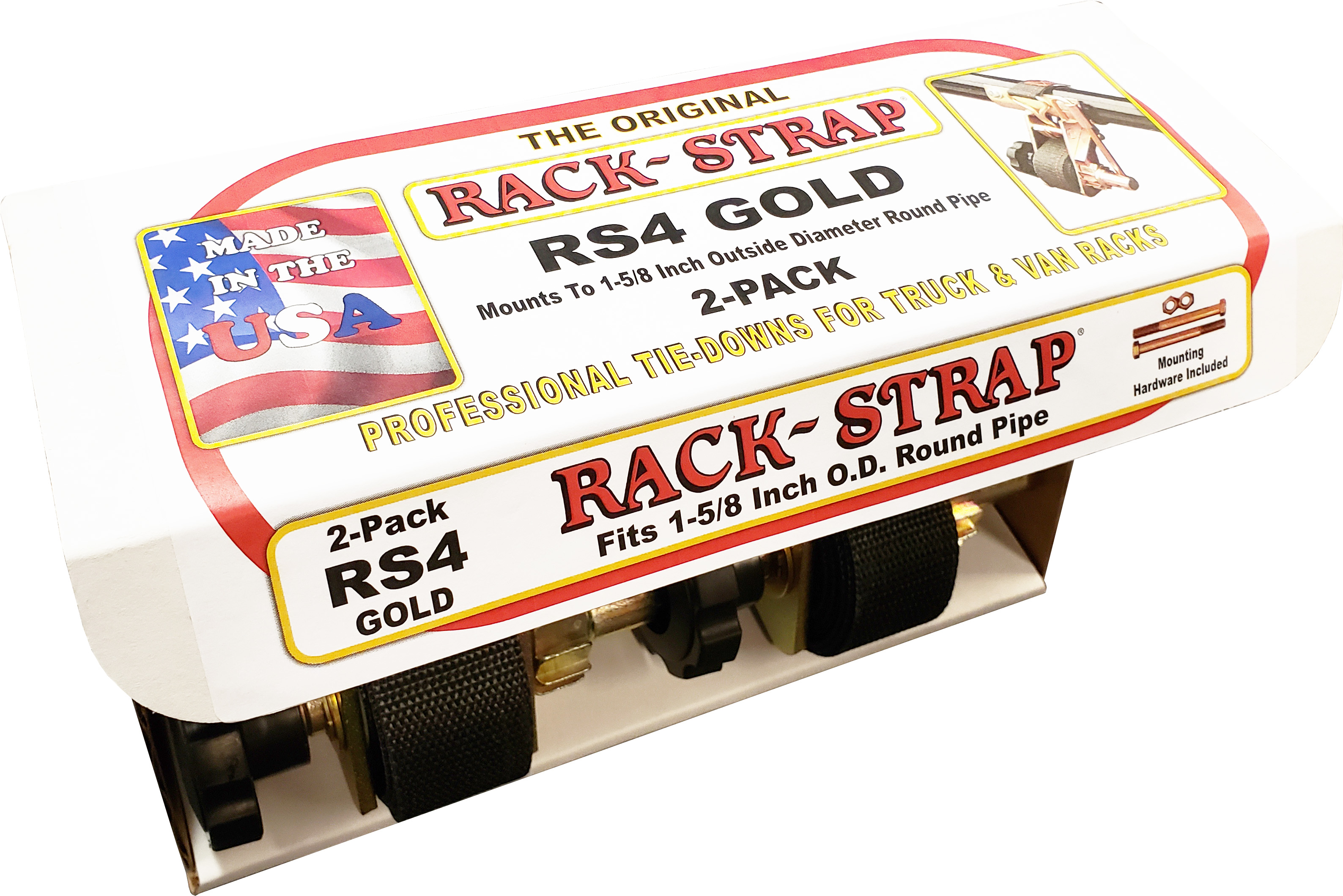 2 Pack, RackStrap Ladder Rack TieDowns, Round Mounting Bracket, RS4