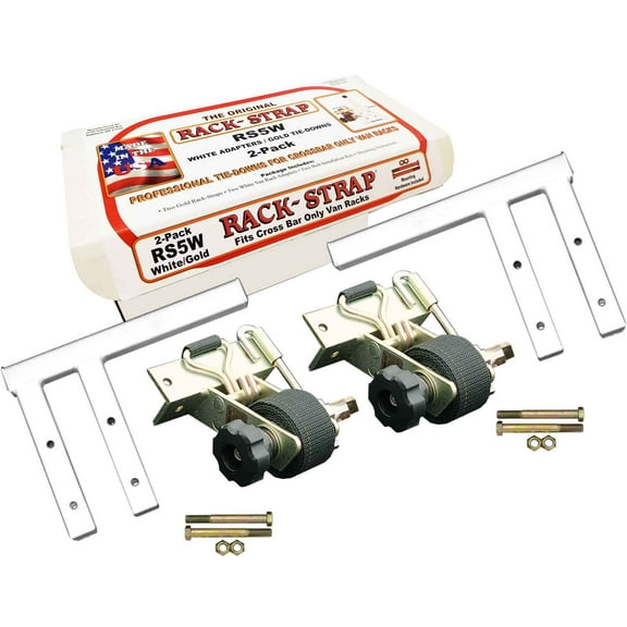 2 Pack, Rack-Strap RS5W, White Van Adapter and RS1 for Crossbar Only Van Racks, Bolt Mounting Kit Included. (White)
