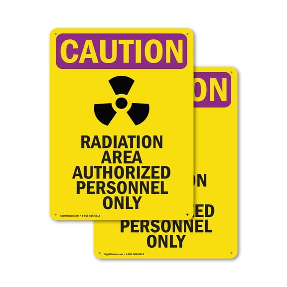 (2 Pack) Radiation Area Authorized With Symbol OSHA Caution Radiation Sign 10 Inch X 14 Inch Indoor / Outdoor Rust-Free Aluminum Metal Signs for Workplace, Workshop, and Construction Site
