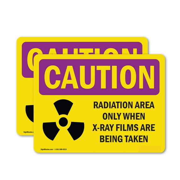 (2 Pack) Radiation Area Only When X-Ray With Symbol OSHA Caution Radiation Sign