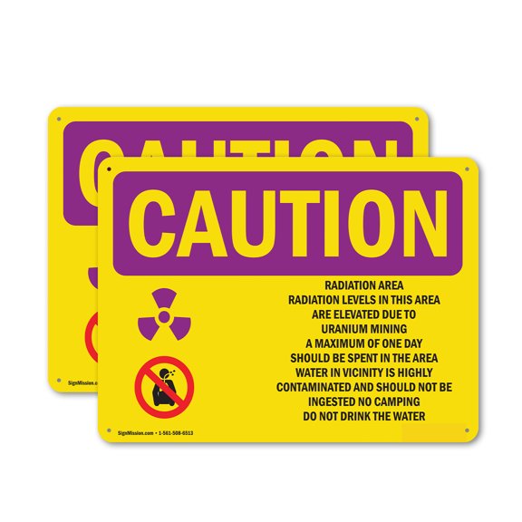(2 Pack) Radiation Area Radiation Levels With Symbol OSHA Caution Radiation Sign 14 Inch X 10 Inch Indoor / Outdoor Rust-Free Aluminum Metal Signs for Workplace, Workshop, and