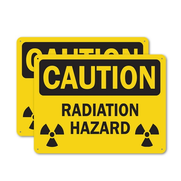 (2 Pack) Radiation Hazard (with biohazard graphic) OSHA Caution Sign 24 Inch X 18 Inch Indoor / Outdoor Rust-Free Aluminum Metal Signs for Workplace, Workshop, and Construction Site,