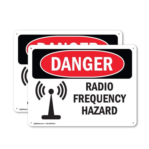 (2 Pack) Radio Frequency Hazard OSHA Danger Sign 18 Inch X 12 Inch Plastic Sign, Weather Resistant, UV Protected for Workplace, Business, and Construction Site, Made in the USA