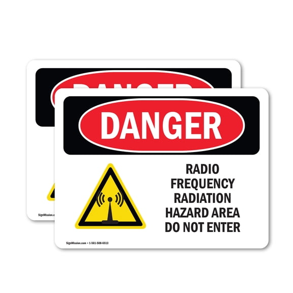 (2 Pack) Radio Frequency Radiation Hazard Area OSHA Danger Sign