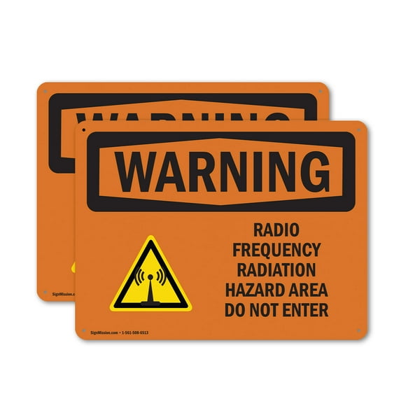 (2 Pack) Radio Frequency Radiation Hazard Area OSHA Warning Sign 14 Inch X 10 Inch Plastic Sign, Weather Resistant, UV Protected for Workplace, Business, and Construction Site, Made in
