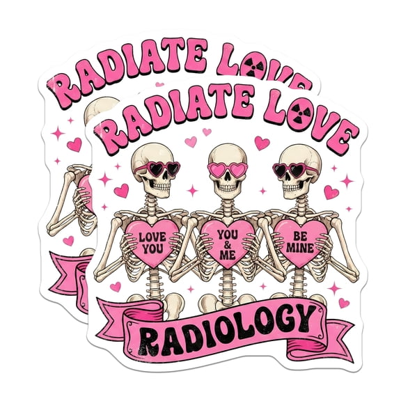 (2 Pack) Radiology Skeletons Stickers - Radiate Love - Anatomical Stickers - 5" On Longest Side - Sticks to Smooth Flat Surfaces - Made in USA - BMCS14295