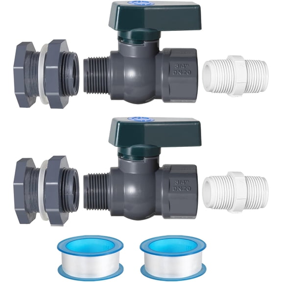 2 Pack Rain Barrel Spigot Kit, 3/4 Inch PVC Water Barrel Faucet Adapter with Bulkhead Fitting and Thread Seal Tape for Rainwater Collection System