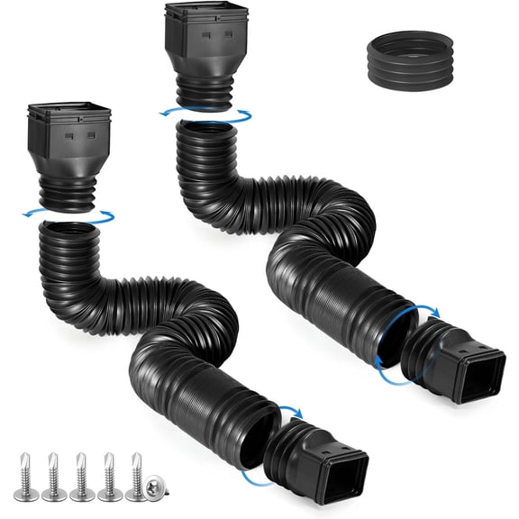 2 Pack Rain Gutter Downspout Extensions, Flexible Downspout Extender with 58"+68" Extendable Pipes for Rain Water Drainage, Durable Down Spout Drain Extension with Connector (Black)