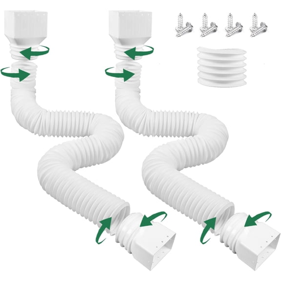 2 Pack Rain Gutter Downspout Extensions, Upgraded Flexible Drain Down Spout Extender for Rain Water Drainage, Extendable from 20 to 66 Inches, Combine to 10.5ft with Mini Connector(White)