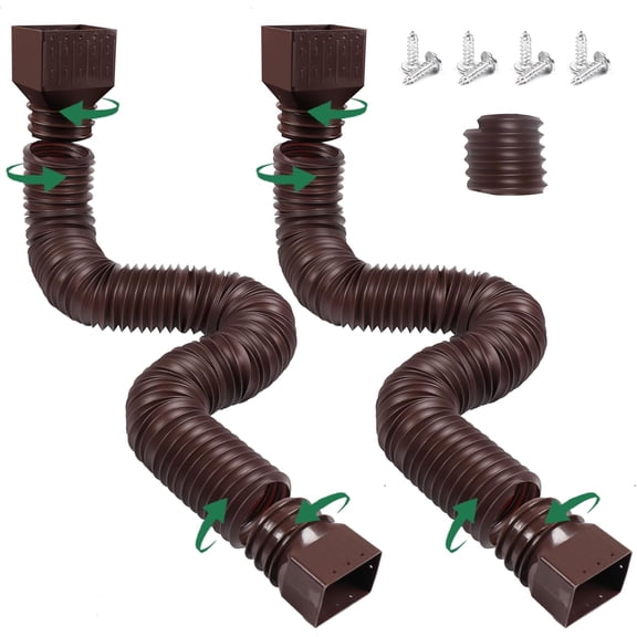 2 Pack Rain Gutter Downspout Extensions, Upgraded Flexible Drain Down Spout Extender for Rain Water Drainage, Extendable from 20 to 66 Inches, Combine to 10.5ft with Mini Connector(Brown)
