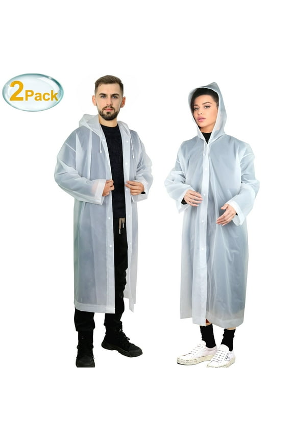 2 Pack Rain Ponchos for Adults Men Women, Reusable EVA Clear Raincoat Waterproof with Hood