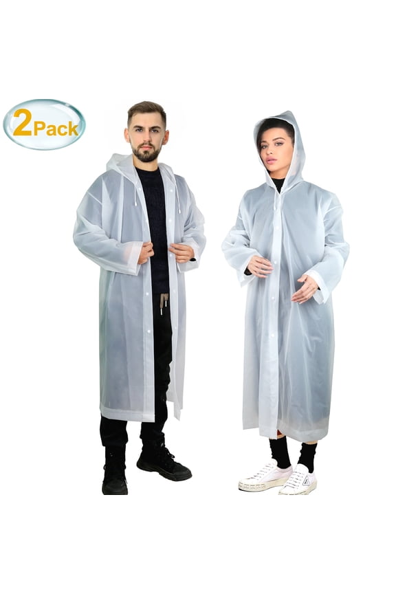 2 Pack Rain Ponchos for Adults Men Women, Reusable EVA Clear Raincoat Waterproof with Hood