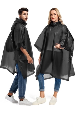 2 Pack Rain Ponchos for Adults Reusable - Raincoats Survival Emergency Heavy Duty Rain Coat with Drawstring Hood