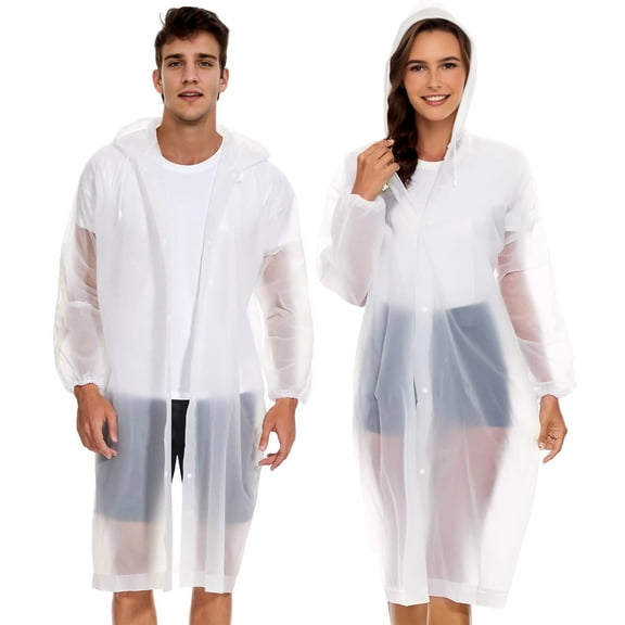 2 Pack Rain Ponchos for Adults, Reusable Raincoats with Hooded and Drawstring Waterproof for Men Women