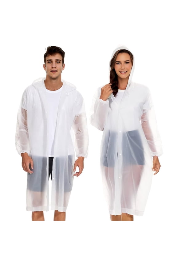 2 Pack Superb TPE Rain Ponchos for Adults, Reusable Raincoats with Hooded and Drawstring Waterproof for Men Women