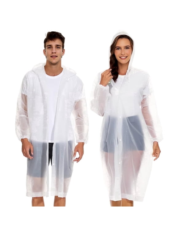 2 Pack Reusable Portable Adult Waterproof Rain Ponchos Back to School, Hooded Design with Drawstring for Men Women