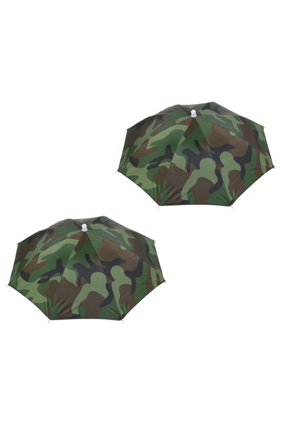 2 Pack Rain Sun Umbrella Hat Cap Headwear for Fishing Camping Hunting Green Camouflage Cover 53cm Diameter
