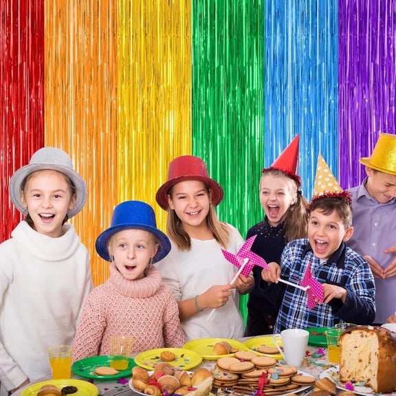2 Pack Rainbow Backdrop Curtains, 3.28 FT x 6.6 FT Colofull Party Decorations, Metallic Tinsel Backdrop Fringe Curtains Party Streamer, Rainbow Party Supplies for Wedding Birthday Party Engagement