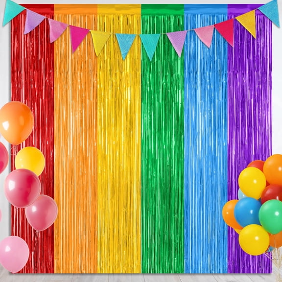 2 Pack Rainbow Backdrop Curtains, 3.28 FT x 6.56 FT Colofull Party Decorations, Metallic Tinsel Backdrop Fringe Curtains Party Streamer, Rainbow Party Supplies for Wedding Birthday Party Engagement