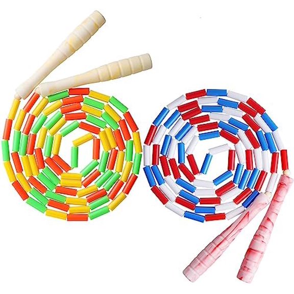 2 Pack Rainbow Beaded Kids Jump Rope, Segmented Skipping Rope for Kids Adults, Tangle-Free Rope Skipping Child Jump Rope for Fitness Exercise Training Yellow+Red/Tie-dye/7.2FT