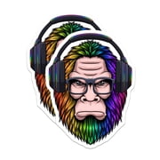 2 Pack Rainbow Bigfoot Stickers - Gaming Headphone Sasquatch - Nerd Glasses Decals - 5 On Longest Side - Sticks to Smooth Flat Surfaces - Made in USA - BMCS21659
